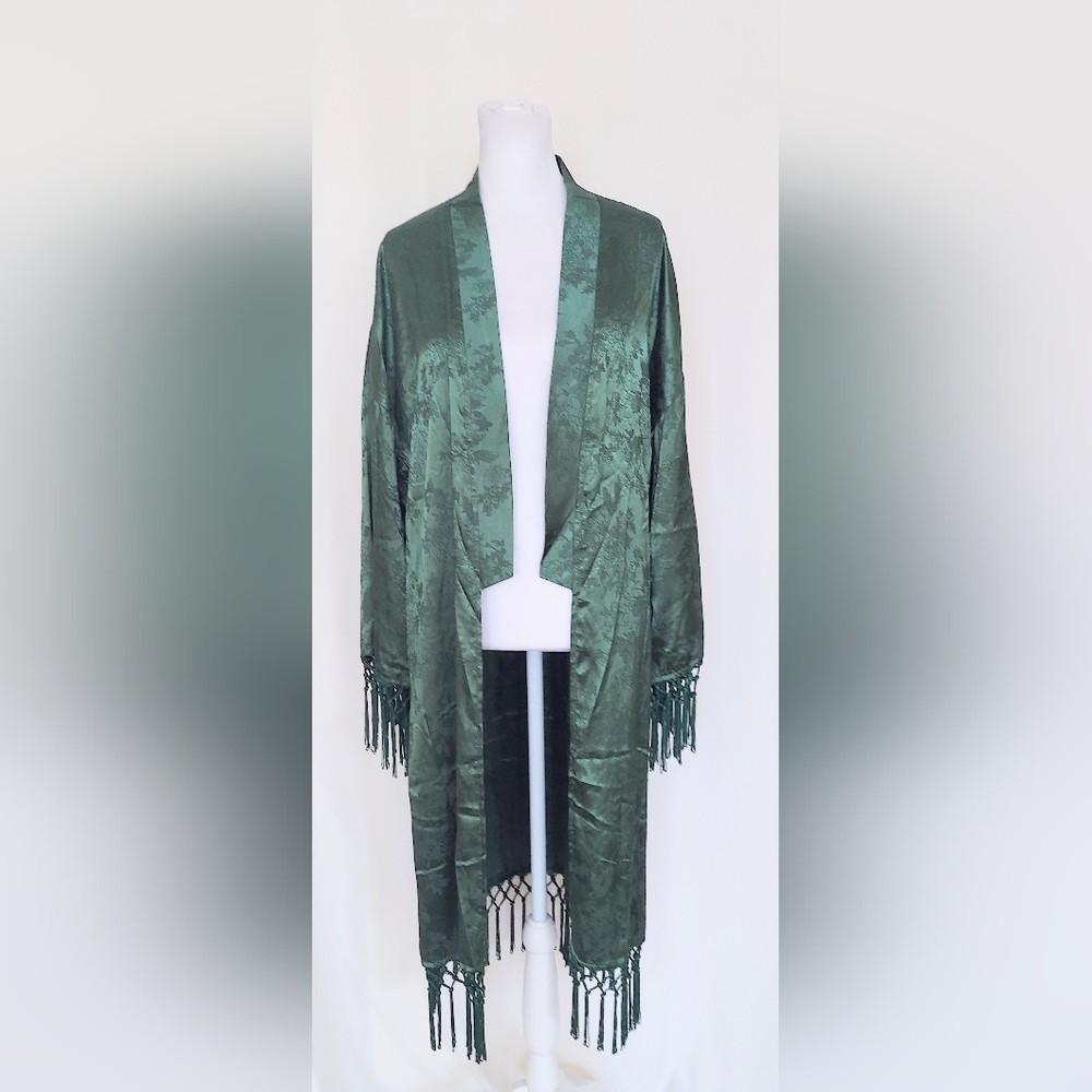 12th Tribe Green Luxe Fringe Robe